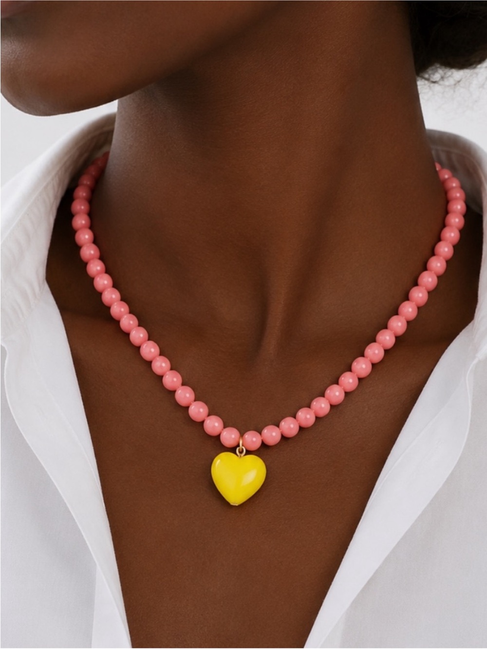 New! Preppy Colorful Pink Beaded Yellow Heart Dopamine Necklace NWOT 5058